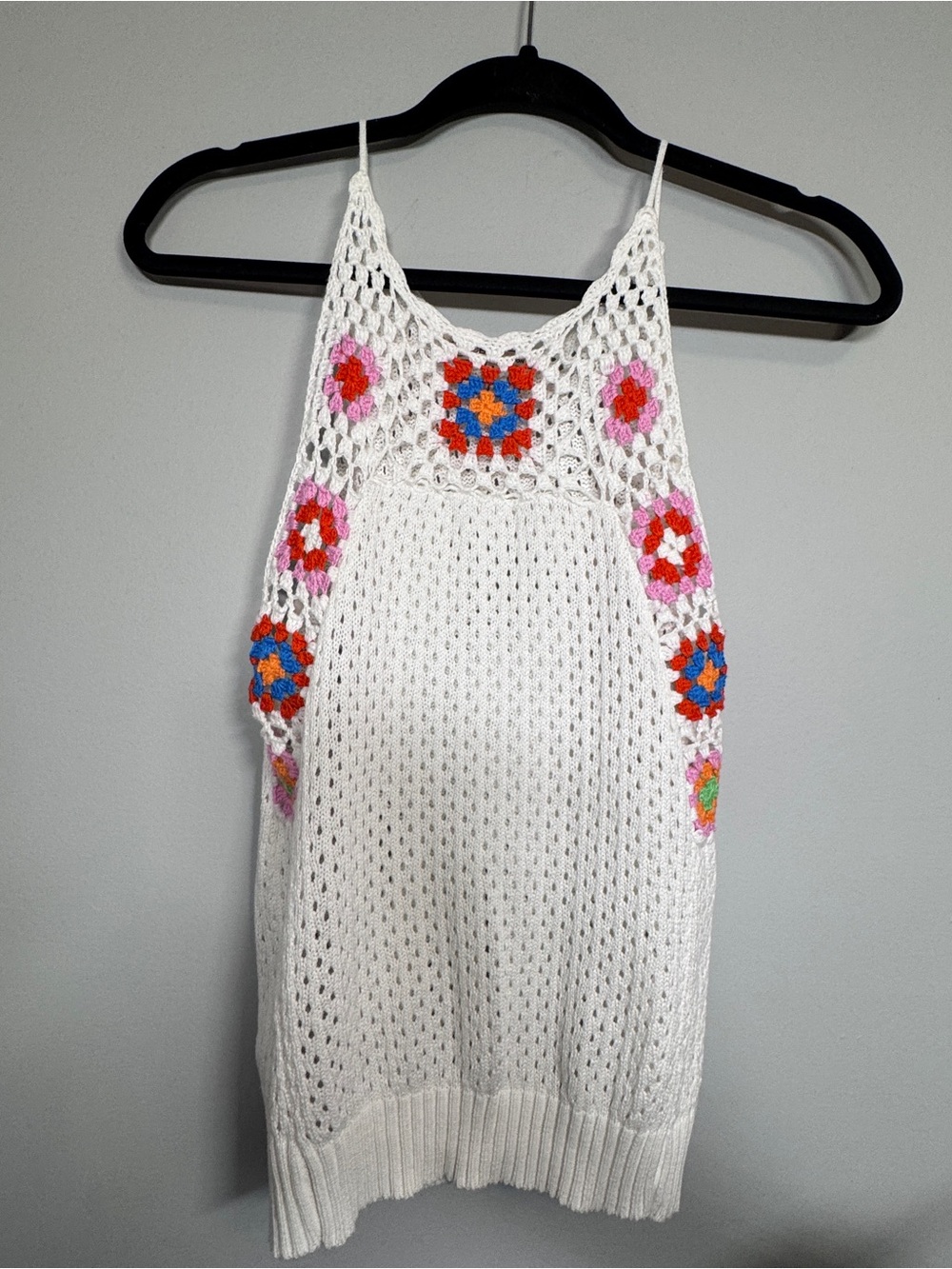 BCBGeneration White Crochet Tank with Orange and Blue Crochet Detail